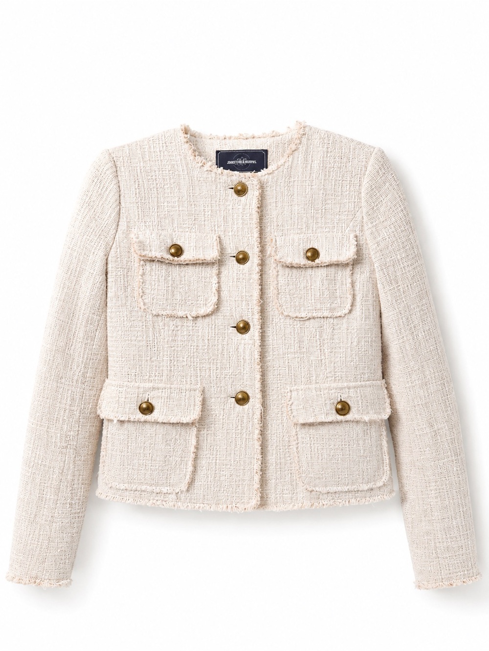 Timeless Johnston & Murphy Cream Tweed Button-Front Blazer | 100% cotton | XS